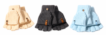 Halbfinger - Handschuh - Strick mit Klappe
